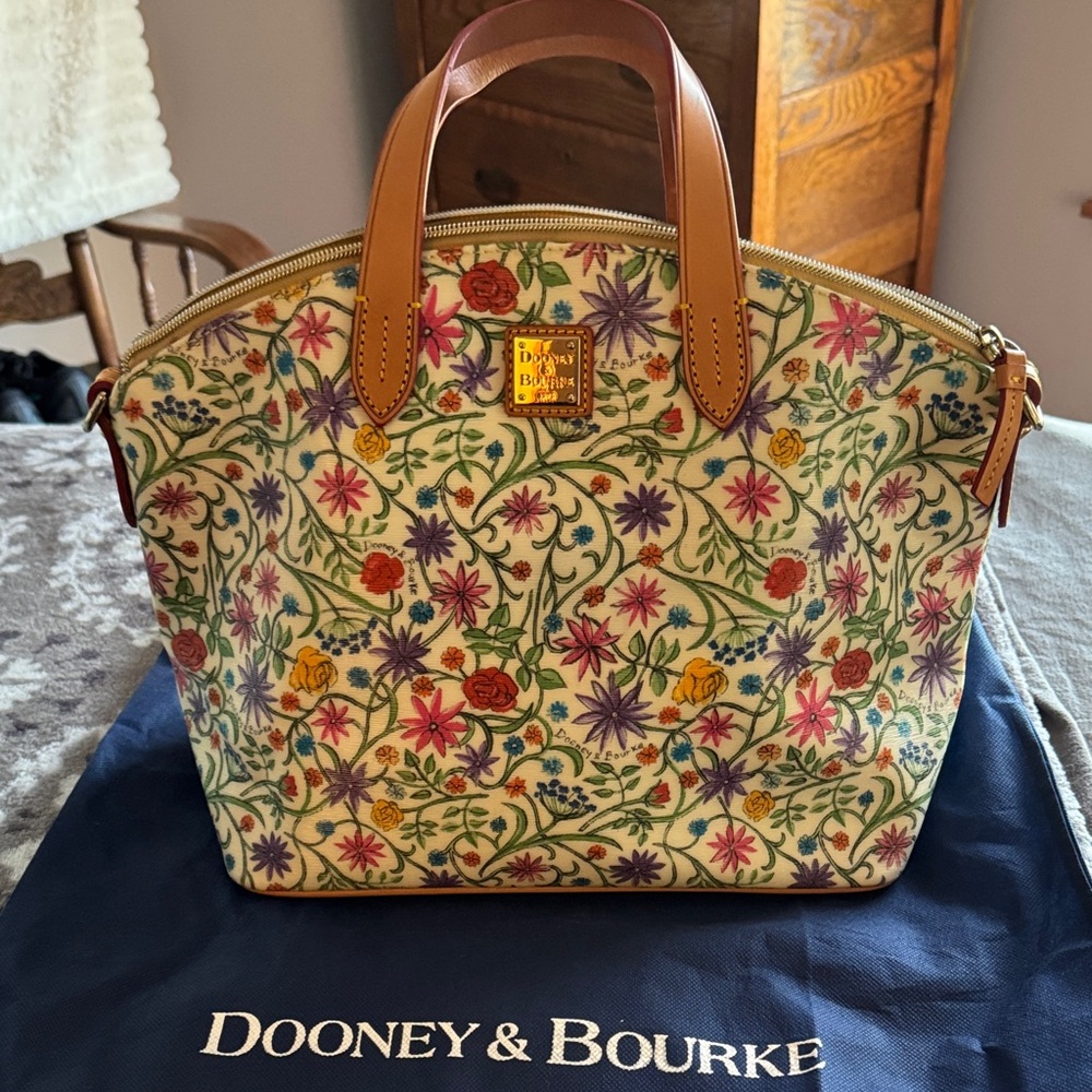 Dooney & Bourke Floral Satchel with Brown Accents